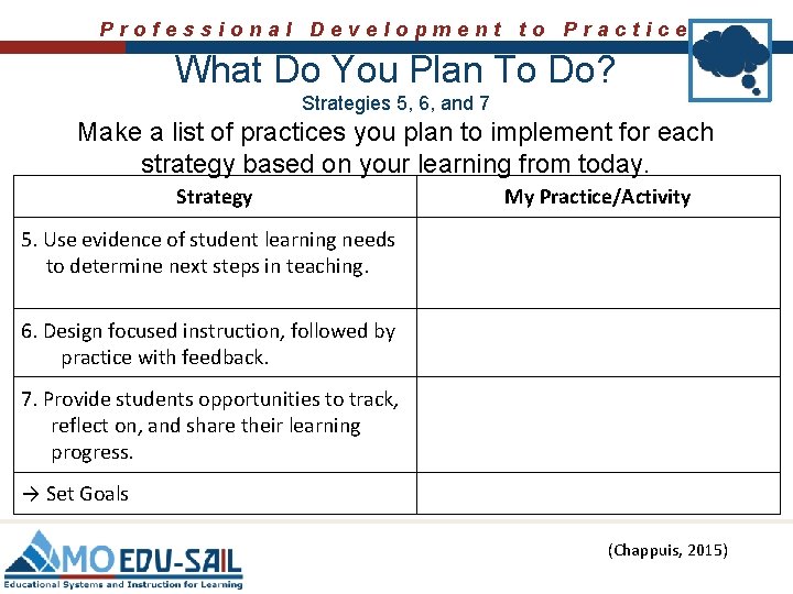 Professional Development to Practice What Do You Plan To Do? Strategies 5, 6, and