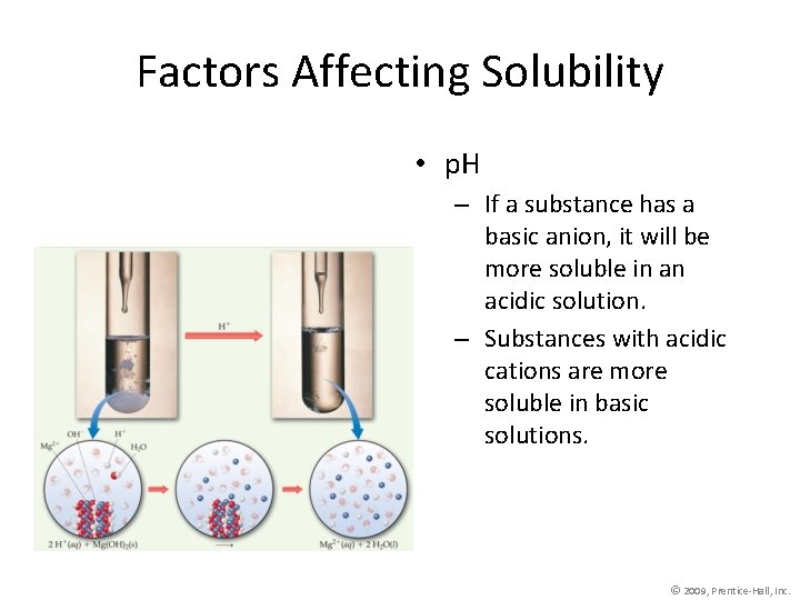 Factors Affecting Solubility • p. H – If a substance has a basic anion,