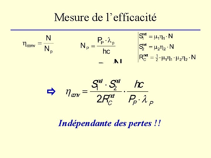 Mesure de l’efficacité Indépendante des pertes !! 