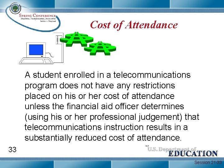 Cost of Attendance A student enrolled in a telecommunications program does not have any