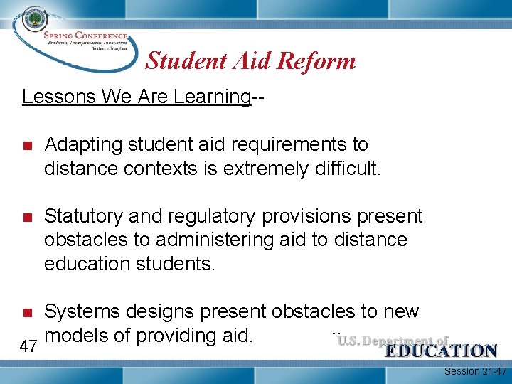 Student Aid Reform Lessons We Are Learning-n Adapting student aid requirements to distance contexts