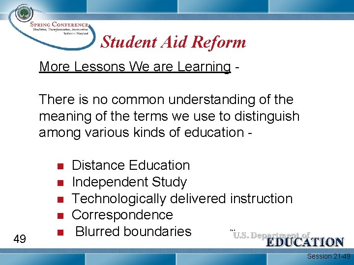 Student Aid Reform More Lessons We are Learning There is no common understanding of