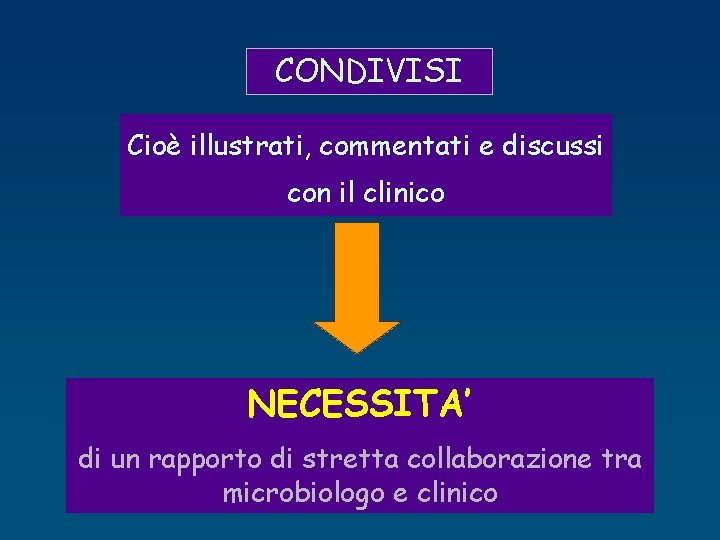 CONDIVISI Cioè illustrati, commentati e discussi con il clinico NECESSITA’ di un rapporto di