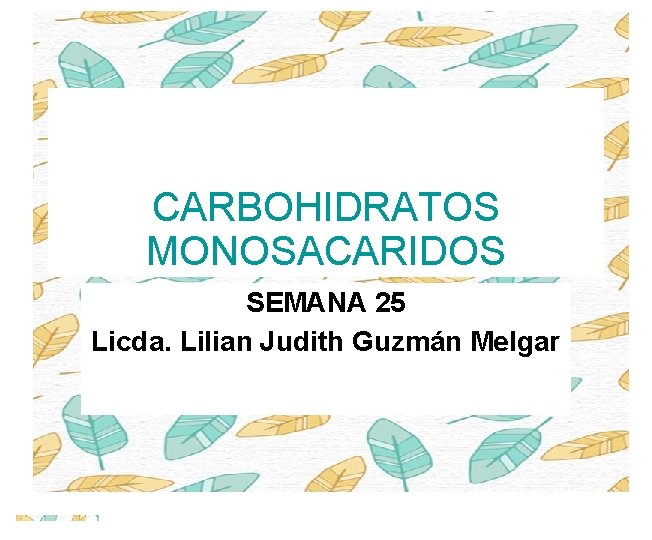 CARBOHIDRATOS MONOSACARIDOS SEMANA 25 Licda. Lilian Judith Guzmán Melgar 