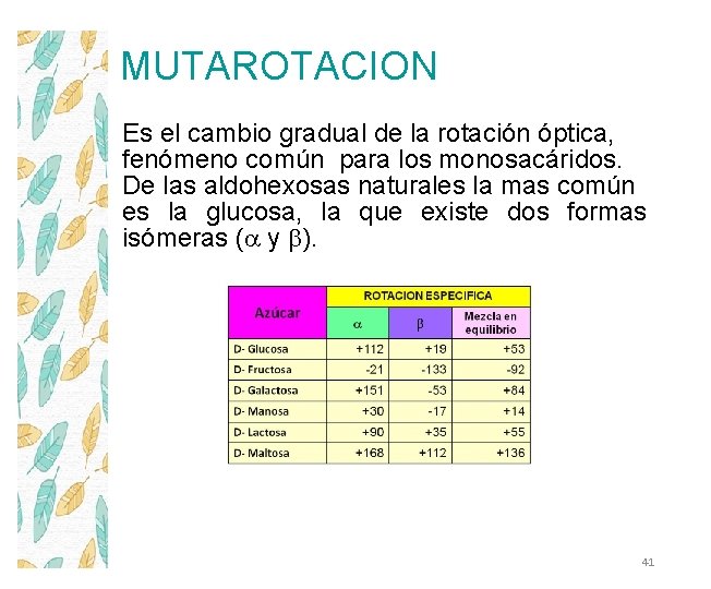 MUTAROTACION Es el cambio gradual de la rotación óptica, fenómeno común para los monosacáridos.