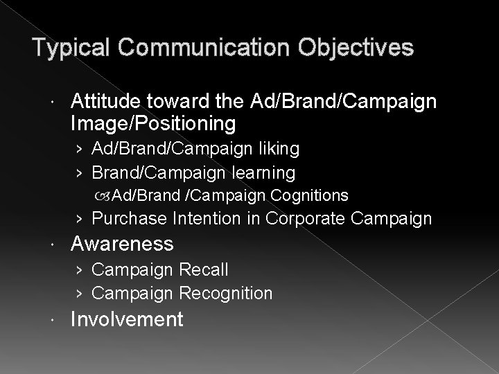 Typical Communication Objectives Attitude toward the Ad/Brand/Campaign Image/Positioning › Ad/Brand/Campaign liking › Brand/Campaign learning