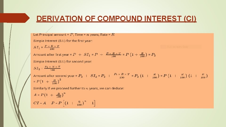 DERIVATION OF COMPOUND INTEREST (CI) 