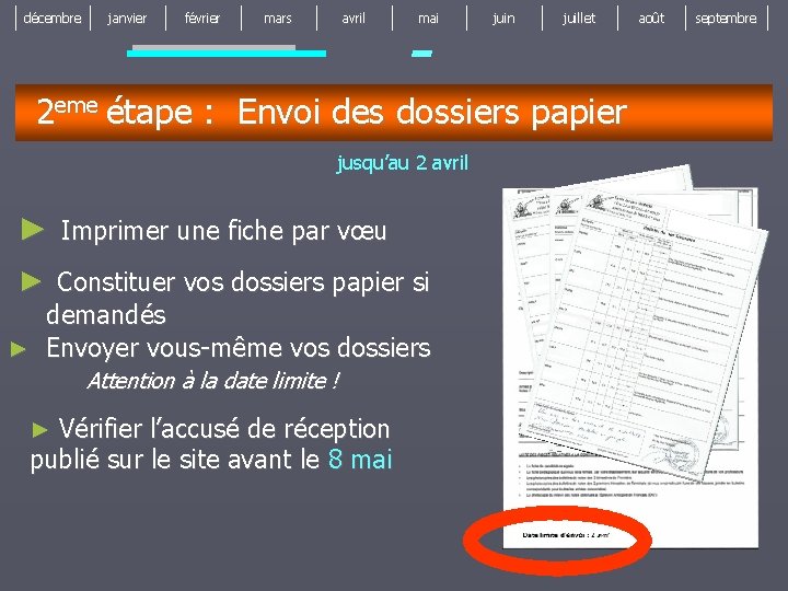 décembre janvier février mars avril mai juin juillet 2 eme étape : Envoi des