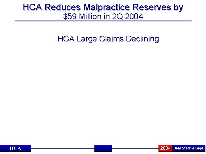 HCA Reduces Malpractice Reserves by $59 Million in 2 Q 2004 HCA Large Claims