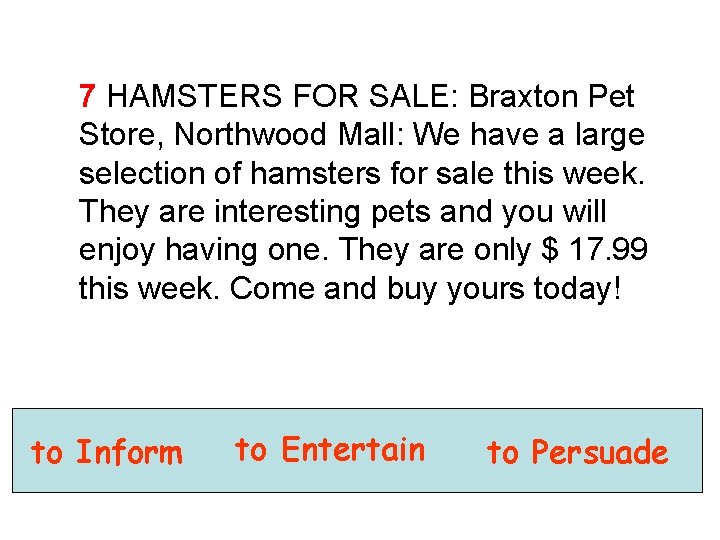 7 HAMSTERS FOR SALE: Braxton Pet Store, Northwood Mall: We have a large selection