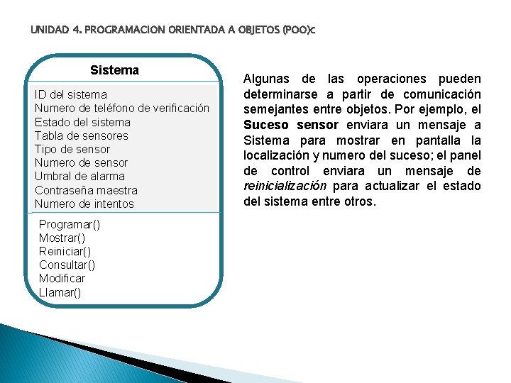 UNIDAD 4. PROGRAMACION ORIENTADA A OBJETOS (POO)c Sistema ID del sistema Numero de teléfono