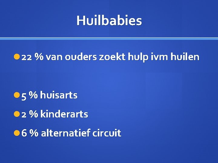 Huilbabies 22 % van ouders zoekt hulp ivm huilen 5 % huisarts 2 %