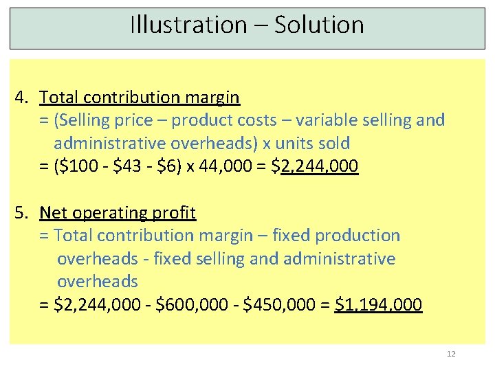 Illustration – Solution 4. Total contribution margin = (Selling price – product costs –
