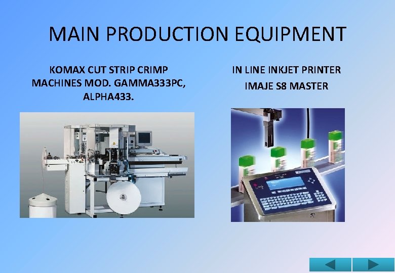 MAIN PRODUCTION EQUIPMENT KOMAX CUT STRIP CRIMP MACHINES MOD. GAMMA 333 PC, ALPHA 433.