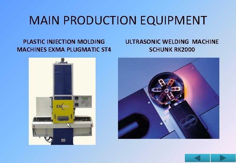 MAIN PRODUCTION EQUIPMENT PLASTIC INJECTION MOLDING MACHINES EXMA PLUGMATIC ST 4 ULTRASONIC WELDING MACHINE