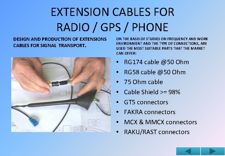 EXTENSION CABLES FOR RADIO / GPS / PHONE DESIGN AND PRODUCTION OF EXTENSIONS CABLES