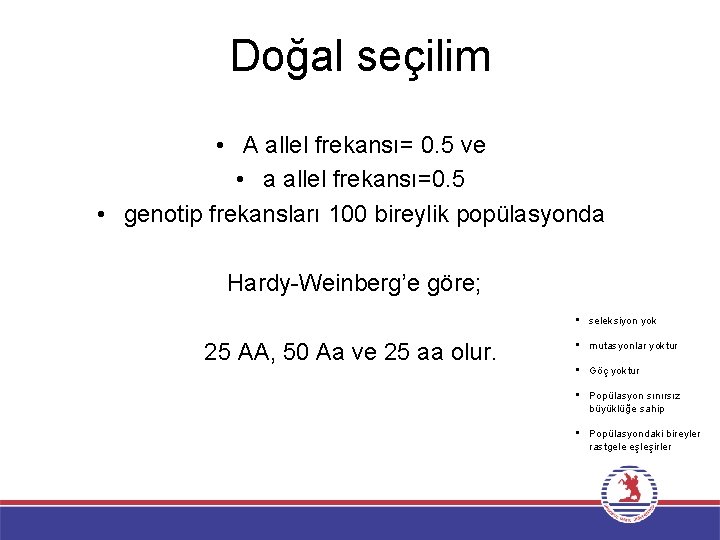 Doğal seçilim • A allel frekansı= 0. 5 ve • a allel frekansı=0. 5