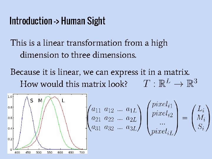 Introduction -> Human Sight This is a linear transformation from a high dimension to