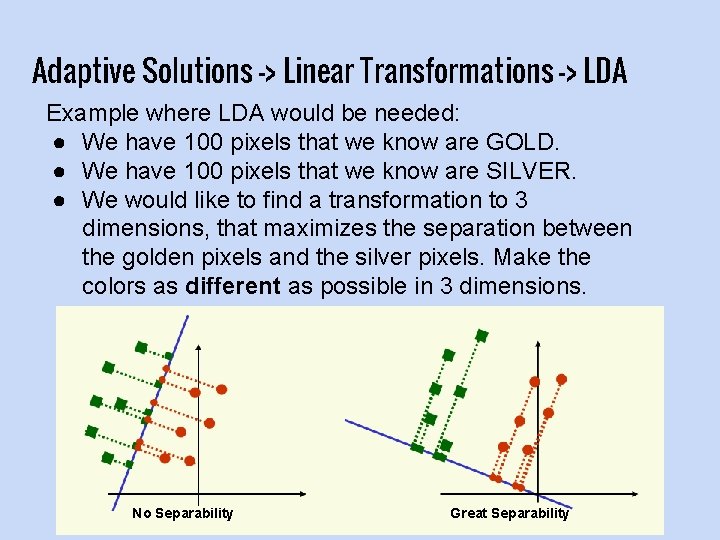 Adaptive Solutions -> Linear Transformations -> LDA Example where LDA would be needed: ●