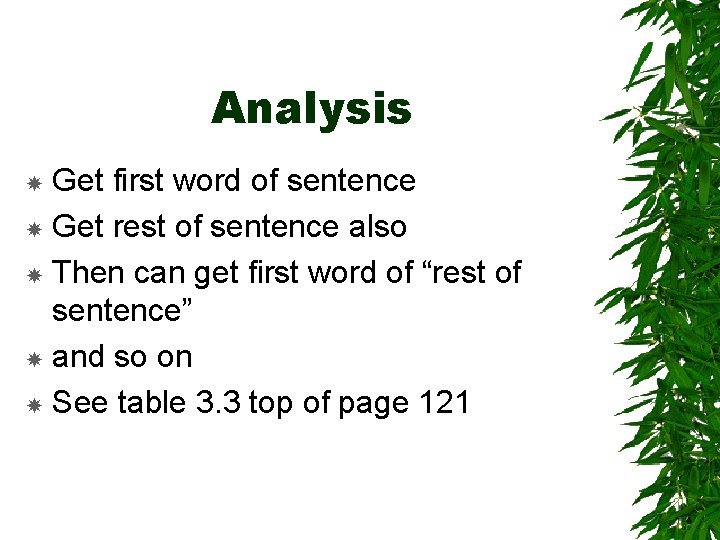 Analysis Get first word of sentence Get rest of sentence also Then can get