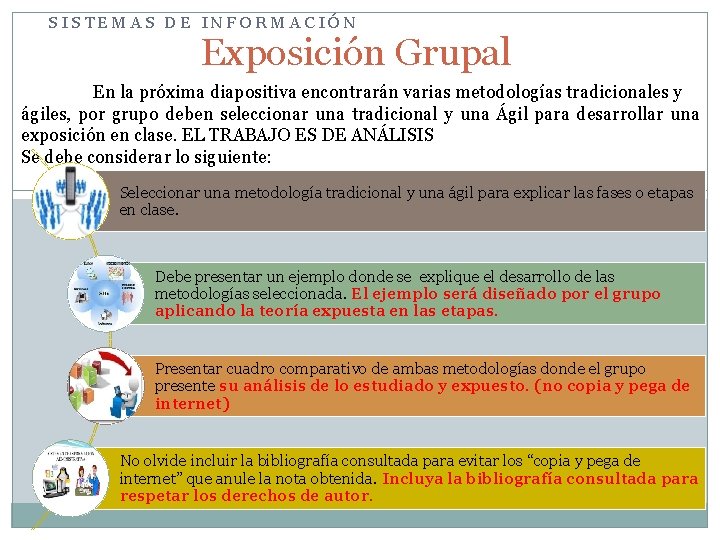 SISTEMAS DE INFORMACIÓN Exposición Grupal En la próxima diapositiva encontrarán varias metodologías tradicionales y