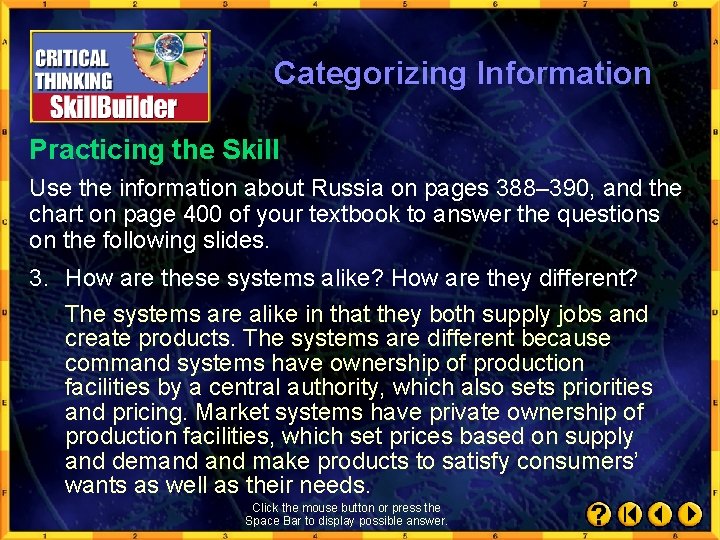 Categorizing Information Practicing the Skill Use the information about Russia on pages 388– 390,