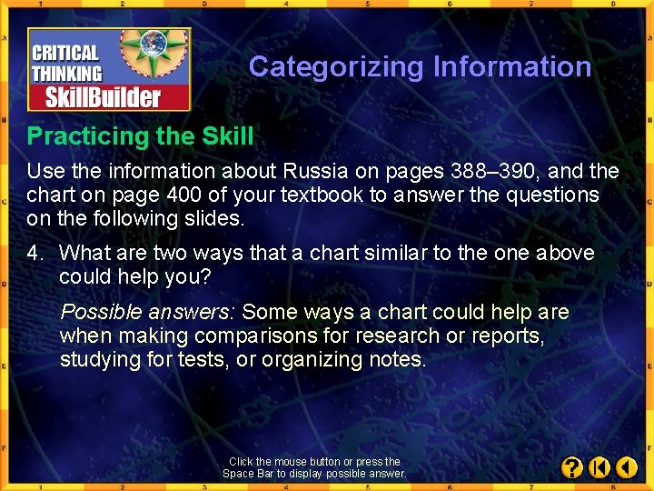 Categorizing Information Practicing the Skill Use the information about Russia on pages 388– 390,