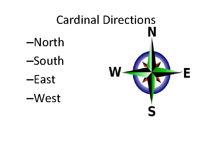 Cardinal Directions –North –South –East –West 