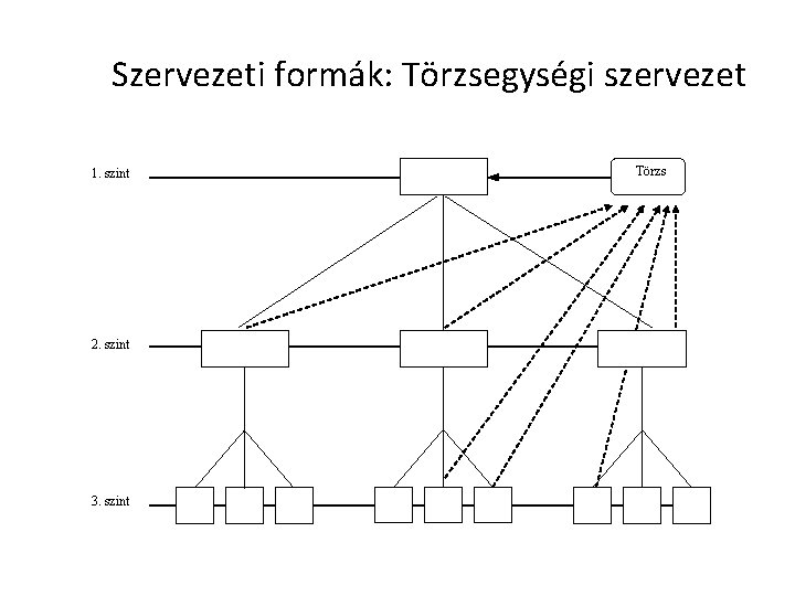 Szervezeti formák: Törzsegységi szervezet 1. szint 2. szint 3. szint Törzs 