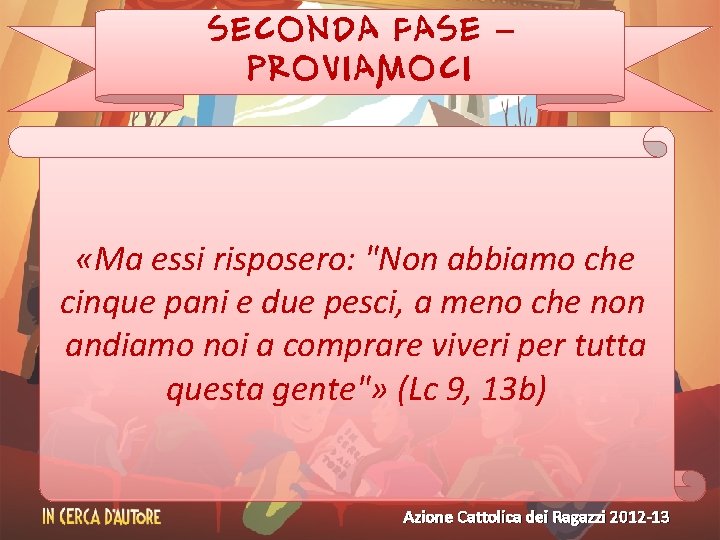 SECONDA FASE – PROVIAMOCI «Ma essi risposero: "Non abbiamo che cinque pani e due