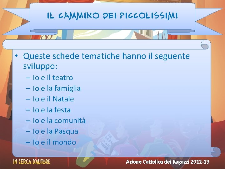 IL CAMMINO DEI PICCOLISSIMI • Queste schede tematiche hanno il seguente sviluppo: – Io