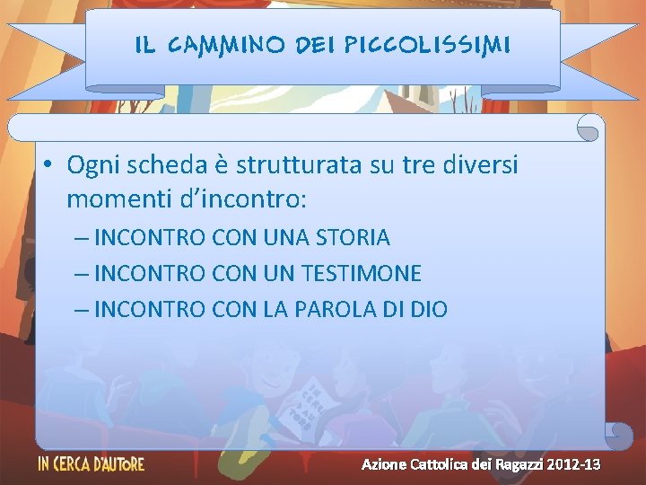 IL CAMMINO DEI PICCOLISSIMI • Ogni scheda è strutturata su tre diversi momenti d’incontro: