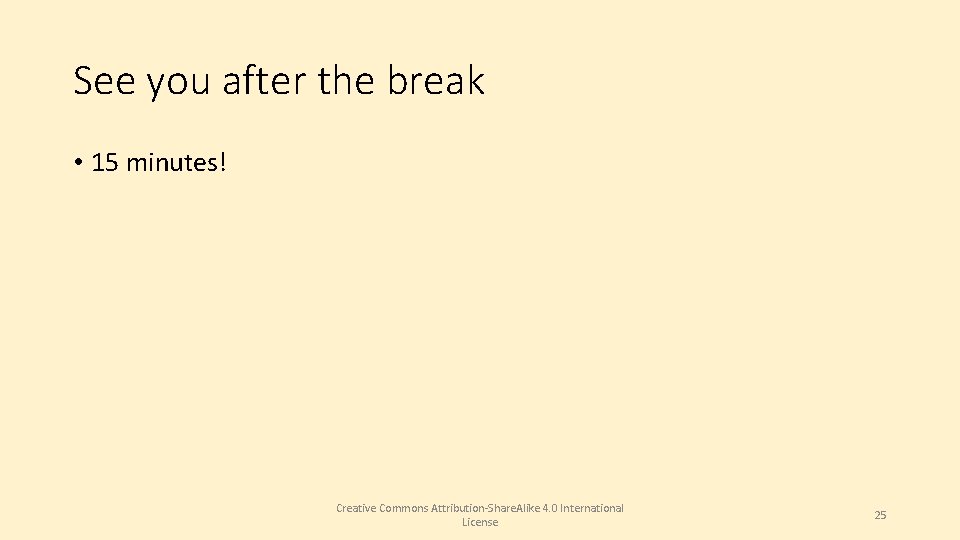 See you after the break • 15 minutes! Creative Commons Attribution-Share. Alike 4. 0