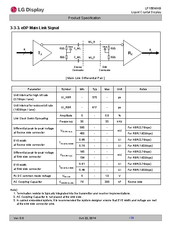 LP 156 WHB Liquid Crystal Display Product Specification 3 -3 -3. e. DP Main