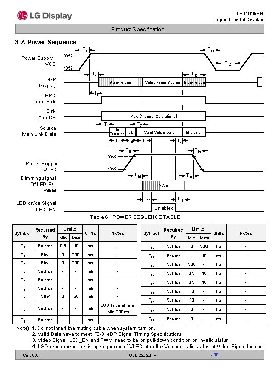 LP 156 WHB Liquid Crystal Display Product Specification 3 -7. Power Sequence T 1