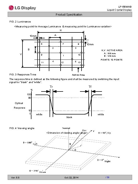 LP 156 WHB Liquid Crystal Display Product Specification FIG. 2 Luminance <Measuring point for