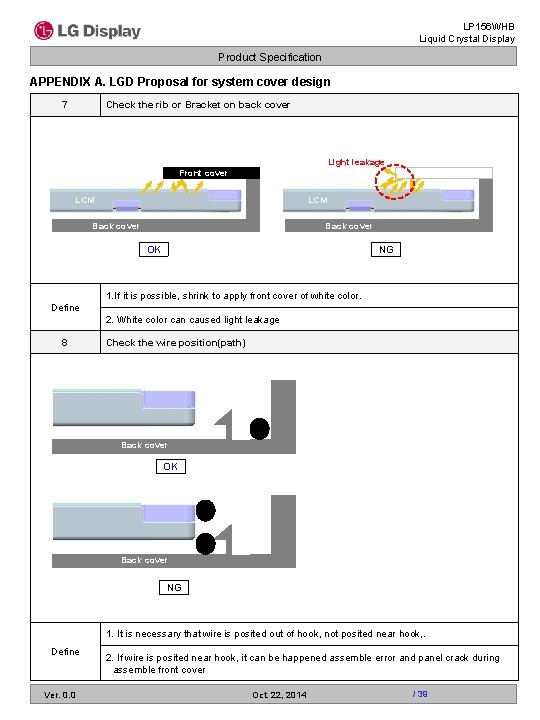 LP 156 WHB Liquid Crystal Display Product Specification APPENDIX A. LGD Proposal for system