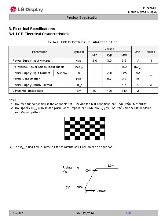 LP 156 WHB Liquid Crystal Display Product Specification 3. Electrical Specifications 3 -1. LCD