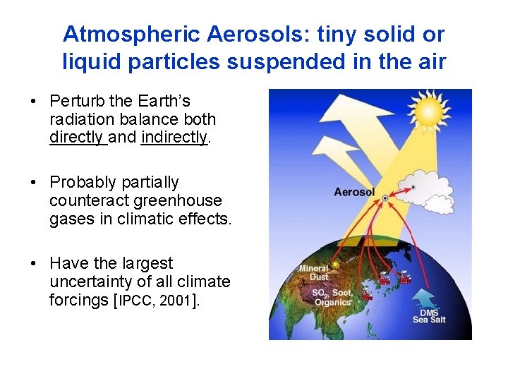 Atmospheric Aerosols: tiny solid or liquid particles suspended in the air • Perturb the