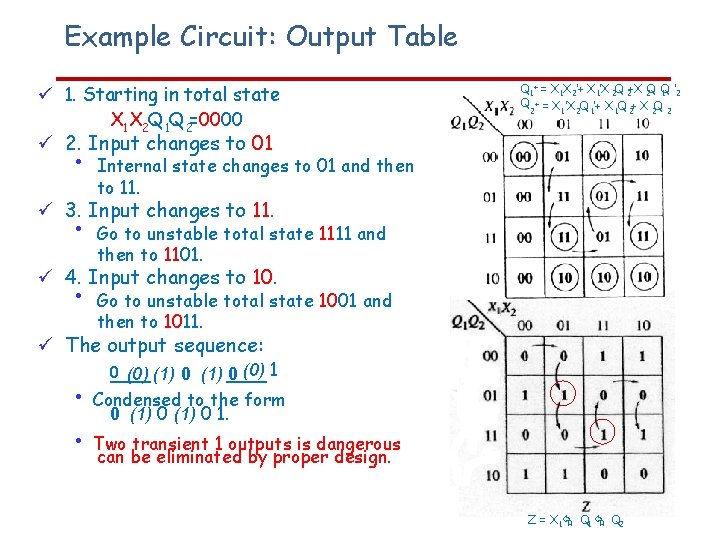 Example Circuit: Output Table 1. Starting in total state X 1 X 2 Q