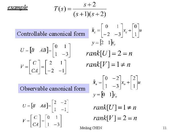 example Controllable canonical form Observable canonical form Meiling CHEN 11 
