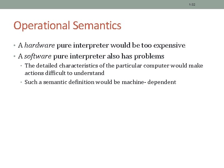 1 -32 Operational Semantics • A hardware pure interpreter would be too expensive •