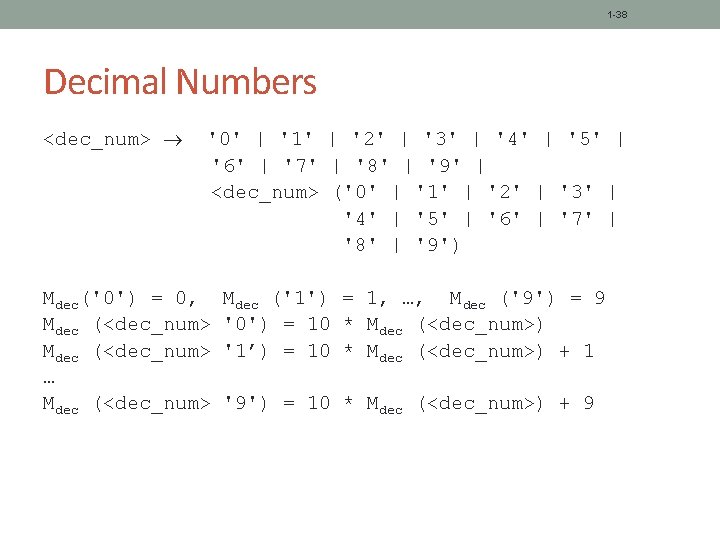 1 -38 Decimal Numbers <dec_num> '0' | '1' | '2' | '3' | '4'