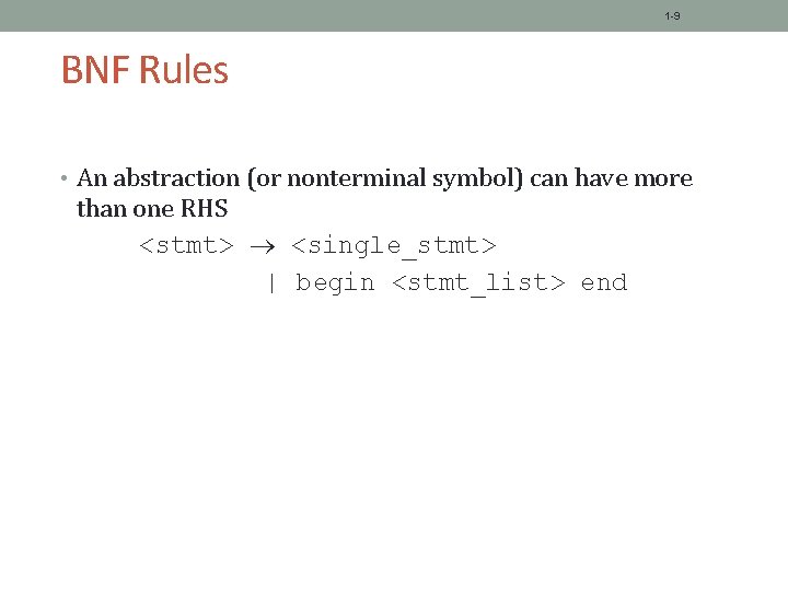 1 -9 BNF Rules • An abstraction (or nonterminal symbol) can have more than