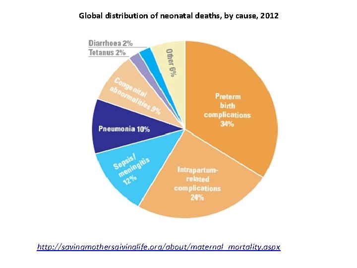 Global distribution of neonatal deaths, by cause, 2012 http: //savingmothersgivinglife. org/about/maternal_mortality. aspx 