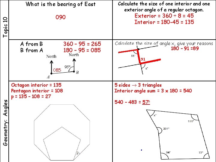 What is the bearing of East Topic 10 090 A from B B from