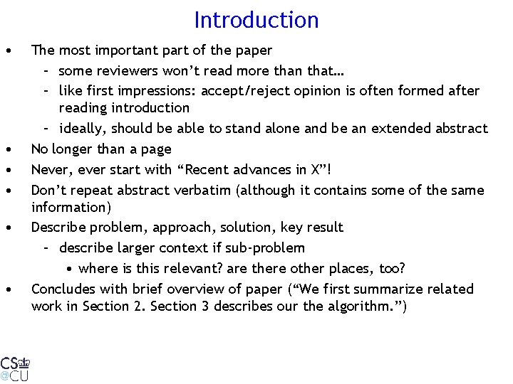 Introduction • • • The most important part of the paper – some reviewers