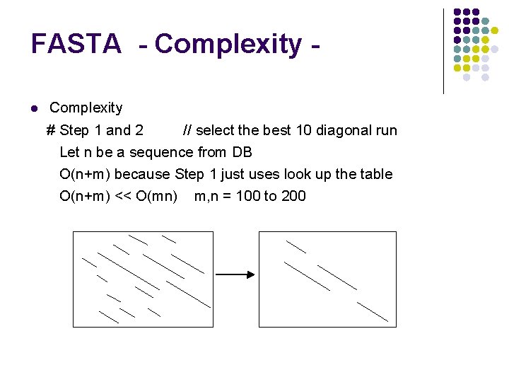 FASTA - Complexity l Complexity # Step 1 and 2 // select the best