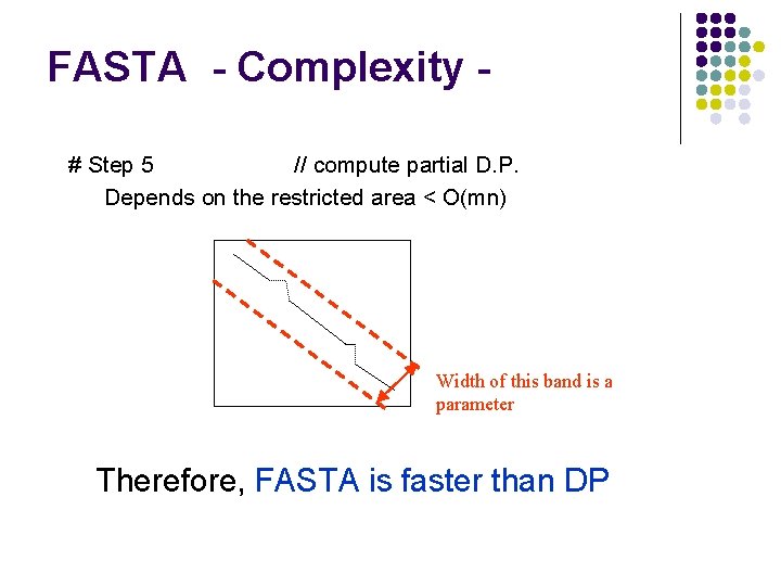 FASTA - Complexity # Step 5 // compute partial D. P. Depends on the