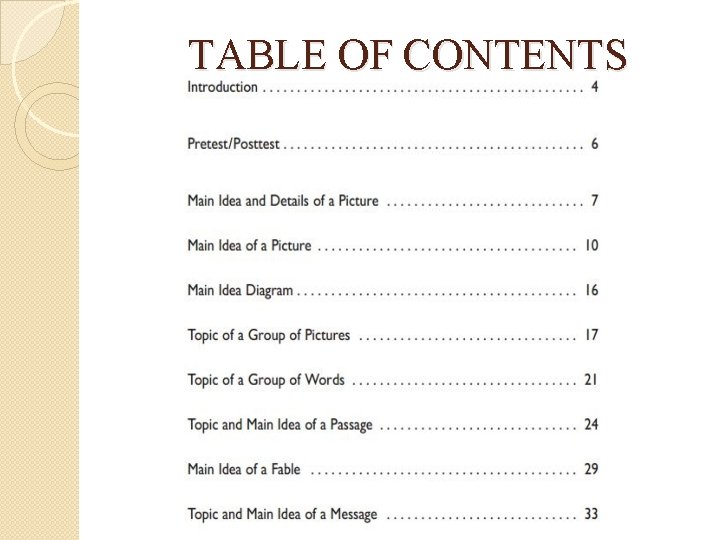 TABLE OF CONTENTS 